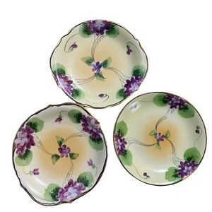 Vintage Nippon "Te-Oh" China Violet Cake Plates Set Of 3
